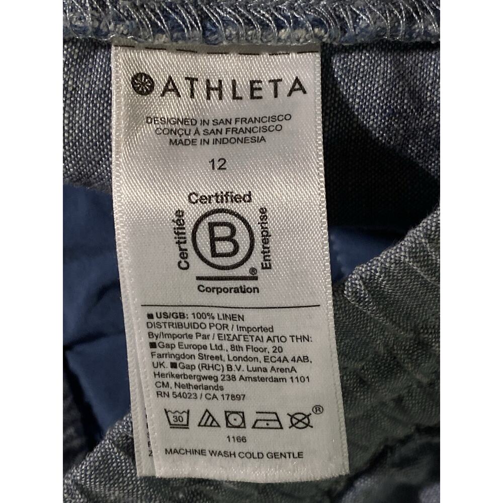 Athleta Womens 12 Linen Wide Elastic Waist/Drawstring Blue Crop Lounge Pant - Picture 8 of 8